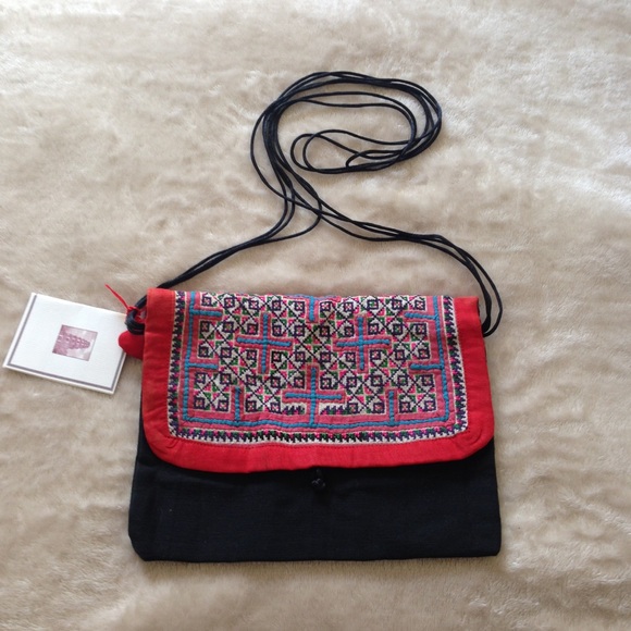 Spiral Foundation Handbags - Hmong Batik BOHO Black Cotton Bag